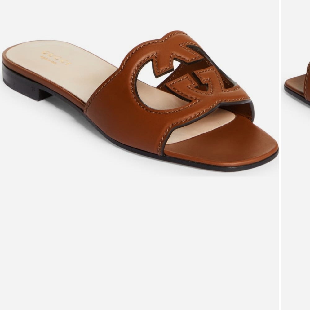 Gucci Brown Leather Slide Sandals